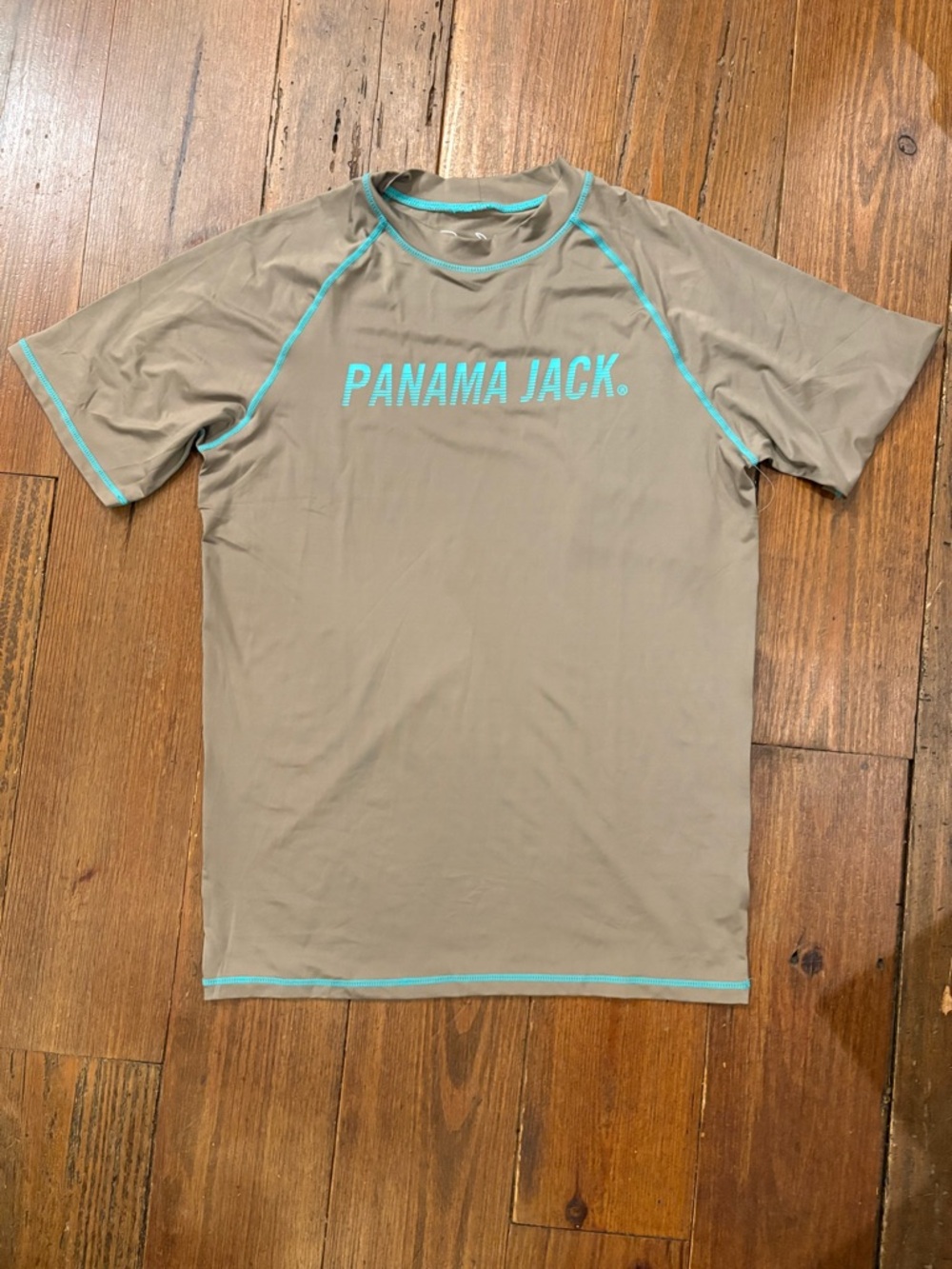 Panama Jack Khaki Swim Rash Guard with Aqua Trim